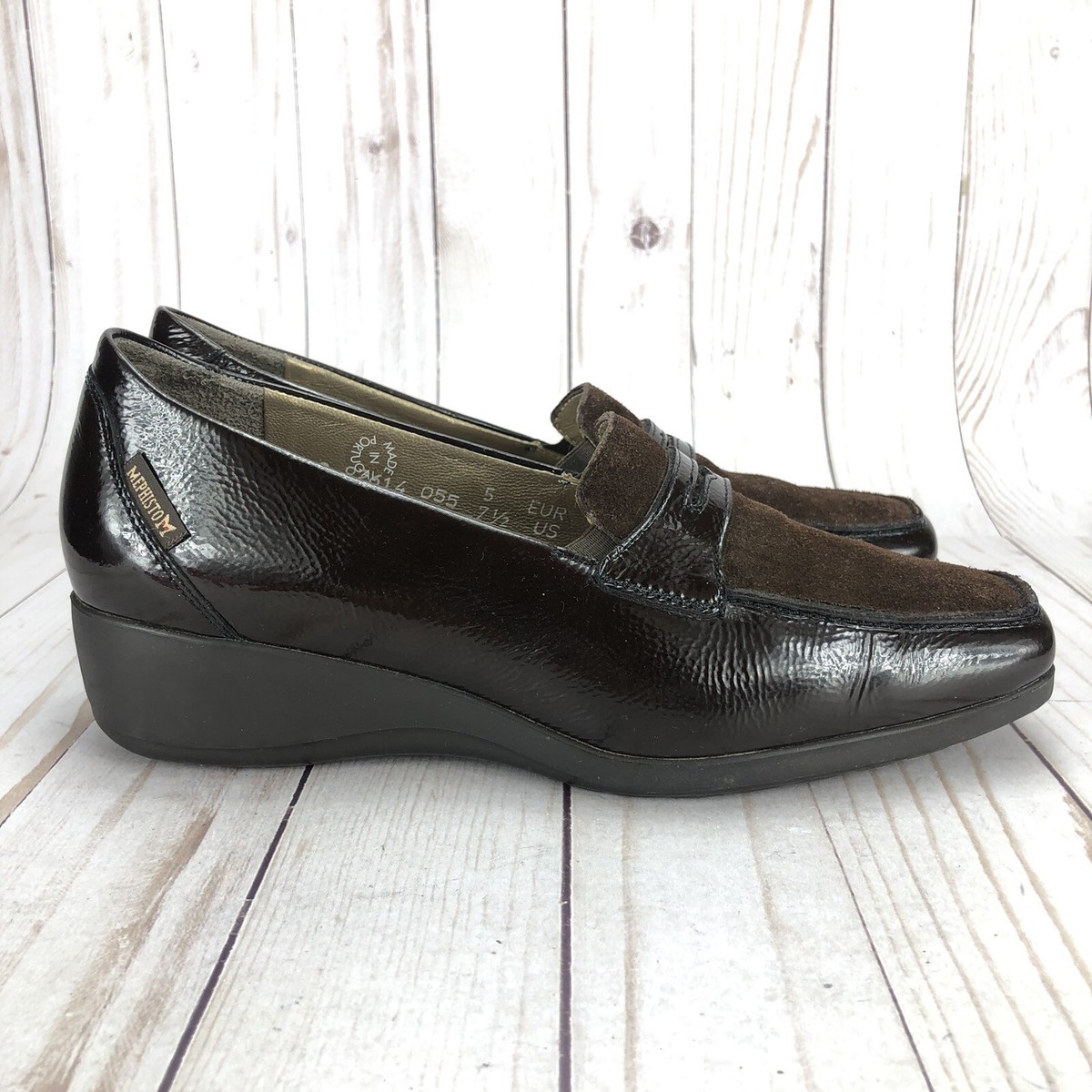 Mephisto Celerina Penny Loafers Shoes Wedge Brown Patent 