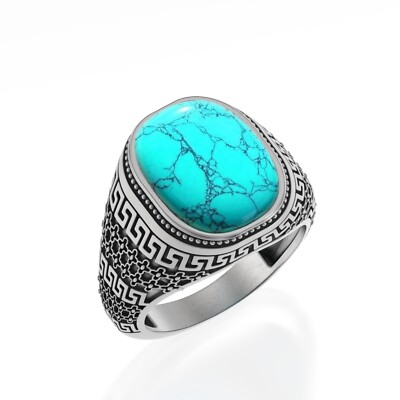 Natural Turquoise Gemstone Ring Handmade 925 Sterling Silver Men's Gift Ring