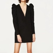ZARA Denim Puff Shoulder Mini Dress Sz XS