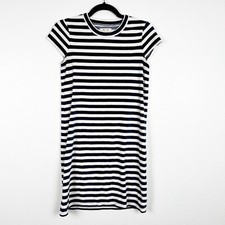 Madewell Dress Striped Velour Tee Dress Short Sleeve White Blue Size XXS