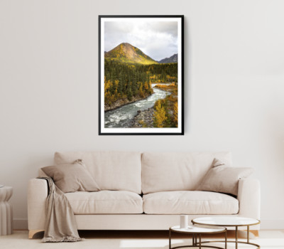 Mountain Print, Forest Wall Art, Cloudy Sky Framed Nature Wall Art, Natural