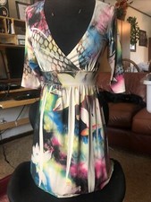 Sexy Lipstick Dress Low Cut V-Neck Size Med, Elbow Length Sleeves Exotic Floral