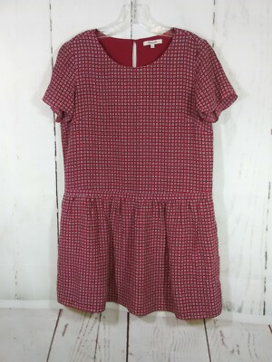 Madewell Dress Womens 8 Red Silk Ascot Tile Mini Drop Waist Boho Loose Fit Boxy