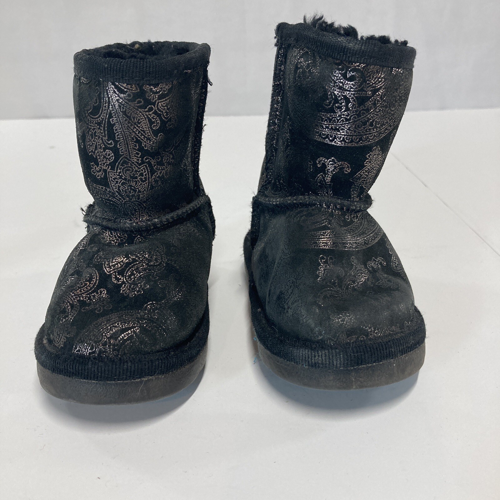 UGG Size 24 Months Black and Gold Paisley Boots Fur Lined image 2