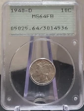 1940 D PCGS MS64FB Mercury Dime Coin Rattler Holder