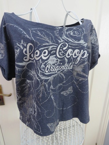 Lee Cooper 90s Vintage T Shirt Size 18 Blue Butterfly Floral Logo Crop Glitter - Picture 4 of 7