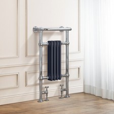 Traditional Victorian 952 x 479mm Chrome & Grey Heated Towel Rail Radiator