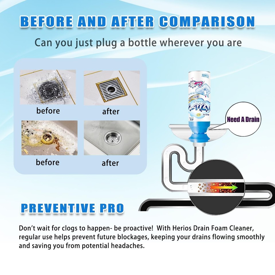 Herios Drain Foam Cleaner, Foam Drain Cleaner, Powerful Foaming Sink