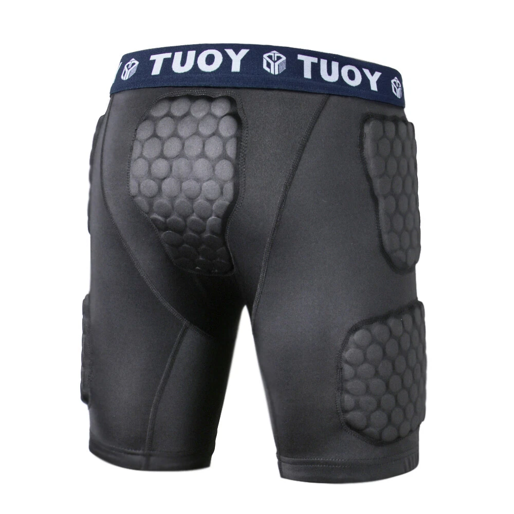 TUOY Men Compression Padded Football Sports Impact Shorts Girdle Black Size L