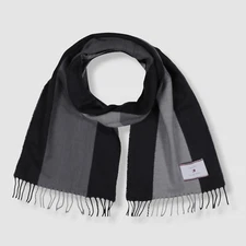 $58 Tommy Hilfiger Men's Black Gray Oversized Flag Yarn Dyed Scarf Size OS