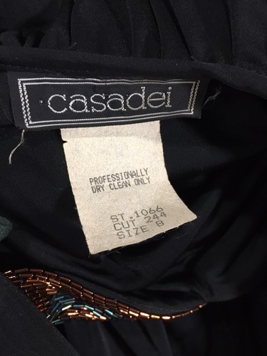 Casadei Black Art Deco Dress Beaded Drop Waist Draped Gatsby Flapper Size 8 - Picture 11 of 12