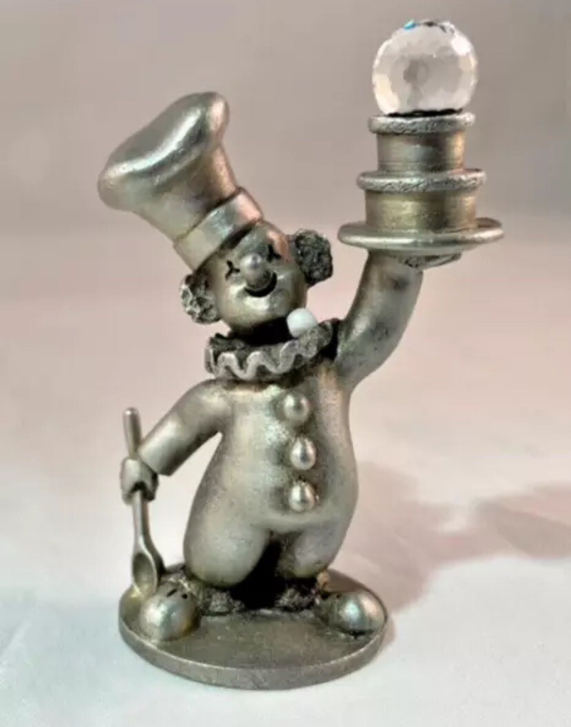 Rare Vintage Spoontiques Pewter Master Baker Cake Clown with Swarovski Crystals