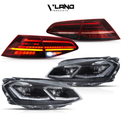 Pair VLAND For 2015-2017 VW Golf 7 MK7 &GTI LED Headlights+Red LED Tail Lights