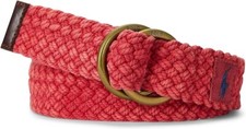 Polo Ralph Lauren DOUBLE O-RING Men's L Braided Canvas/Leather Trim Red Belt NWT