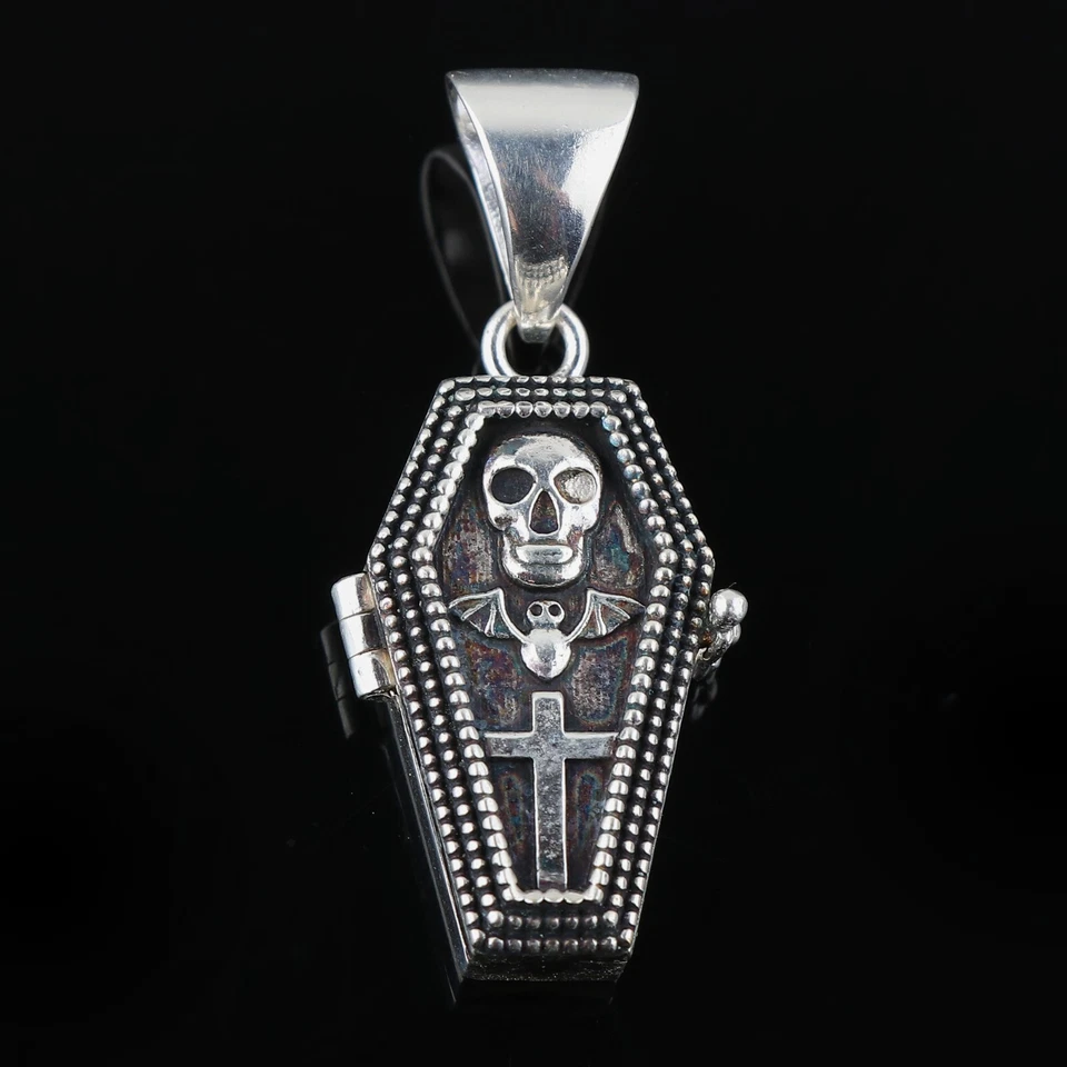 Colgante de veneno de ataúd, plata de ley 925, colgante de ataúd hecho a mano tamaño 1,80 pulgadas Foto 2 de 3