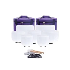 Hye-eun 7"-12" Set of 7 Frosted Quartz Crystal Singing Bowl with 2 Pcs Carryi...