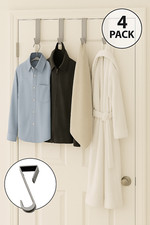 4-Pack Plastic Over The Door Hooks Hangers Bath Bedroom Gray