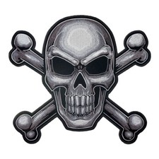 Gray Subdued Skull  Crossbones Patch, Skull Back Patches