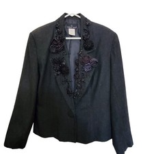 Vintage Carole Little Double Breasted Beaded Jacket Women's Size 10 Charcoal