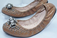 New Miu Miu Shoes Flats Size 39.5 Beige Vernice Patent Leather Party