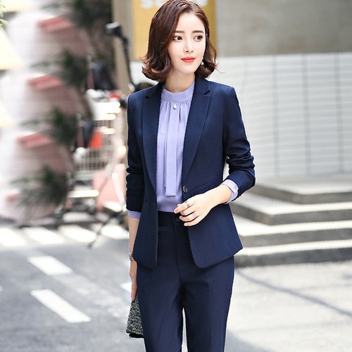 Tailleur completo donna blu giacca a manica lunga e pantalone slim cod 7146  | eBay