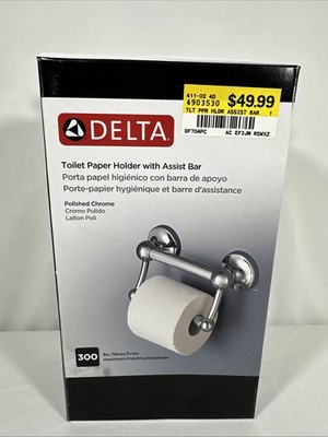 Delta Chrome Assist Bar With Toilet Paper Holder 300 Pounds DF704PC Chrome
