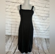 Urban Outfitters Women's Black Maxi Dress Medium Pockets Ruffle Straps Zipper