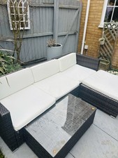 Rattan Garden Furniture Sofa Set With Table & Cushions