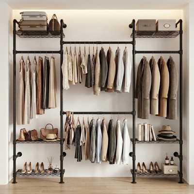 Allivolve Wall Mounted Closet System Adjustable Clothing Rack 4 Expandable Rods