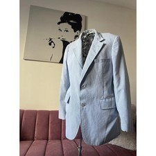 Vintage Larrimors Pittsburgh Blue White Seersucker Striped Blazer Sport Coat 60s