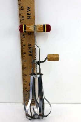 Vtg EKCO A & J Red Wood Handle Mixer/High Speed Super Center Drive Beater