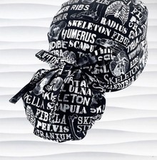 Black White Anatomical Skeleton Print Medical Scrub Cap Unisex Patterned