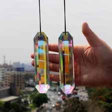 2PCS Long Crystal Suncatcher Prisms for Windows Rect ABColor Clear Abcolor