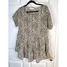 Nortty End Animal Print Tiered Mini Dress Short Sleeve Womens Size Small