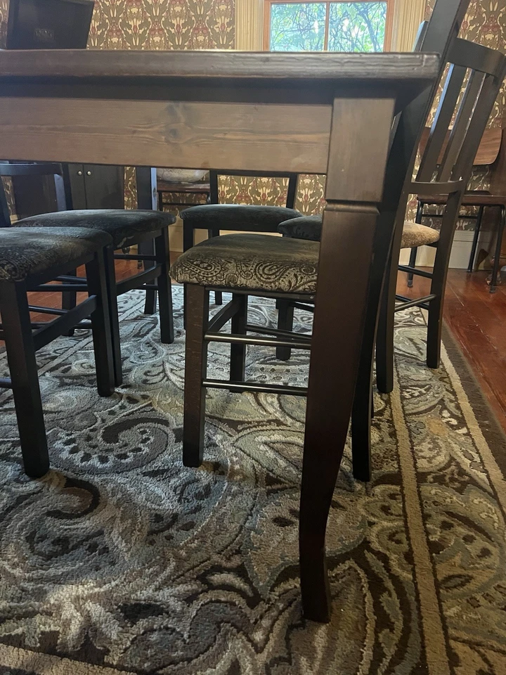Large dark brown countertop Dining Room Table with 6 Matching Chairs - Image 2 of 4