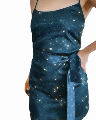 Zodiac Constellation Star Satin Slip Dress Size XL