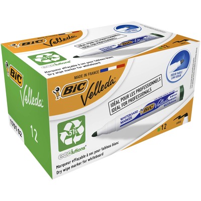 Bic Velleda 1701 Ecolutions Whiteboard Pens, Green - Box of 12 - Dry Erase Pens 