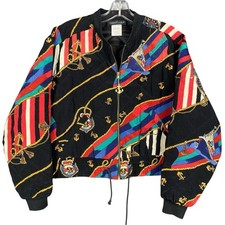 Vintage Carol Little Petites Quilted Nautical Jacket Women L Anchor Zip USA MADE