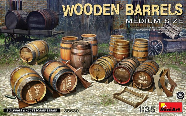 Miniart Wooden Barrels Medium Size HolzfäSser Bausatz 1:35 Kit Diorama Art 35630-image