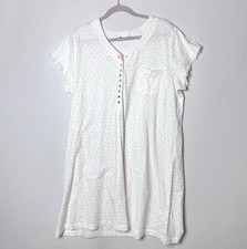 Eileen West Cotton Nightgown Sz L Floral Print Lace Trim Short Sleeve Soft READ