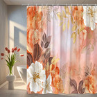 Peach Floral Botanical Autumn Flowers Gold Leaves Bathroom Shower Curtain