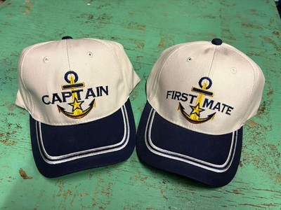 Nautical Captain And First Mate Hat Set - Embroidered  Anchor Adjustable
