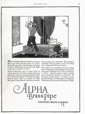 Alpha Brass Pipe Plumbing Bathroom Chase Companies Vtg 1926 Magazine Print Ad