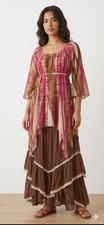 Vintage Rave Y2K Fairycore Tie Dye Tunic Top Bell Sleeve Asymmetric Pink Brown