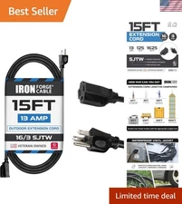 Weatherproof 15ft Black Extension Cable - 3 Conductors, Perfect for Outdoors