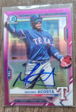 Maximo Acosta Signed 2021 Bowman Baseball Card #BCP-163 Pink /199 Refractor