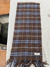 Burberry Brown Plaid Cashmere Scarf 58  X 12  Made In England