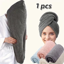 1pcs Solid Color Hair Towel Wrap Button Down Quick Dry Absorbent Cap - NEW
