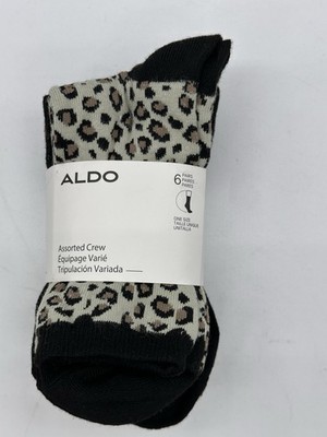 NEW 6 PAIR PACK WOMEN'S ALDO ASSORTED Y STRETCHED HEEL CREW SOCK 6-10