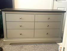 Grey 6 Drawer Chest of Drawers Modern Natural Finish Chrome Knobs 120cm